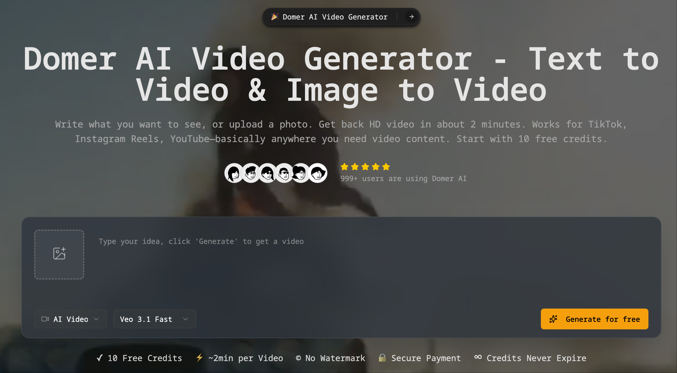 Domer AI - Free AI Video Generator | Text & Image to Video screenshot